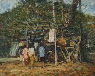 U Min Kyi (Burmese, b. 1940). Village Scene.