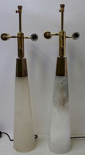 MIDCENTURY. Pair of Alabaster and Brass Lamps.