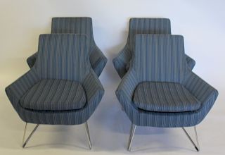 SWEDESE. Signed Upholstered Chairs On Chrome Bases