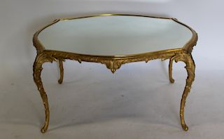 BAGUES Style Gilt Bronze Coffee Table With Mirror