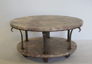 Art Deco Metal And Marble Two Tier Coffee Table.