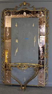 Gilt Metal Art Deco Console And Mirror.