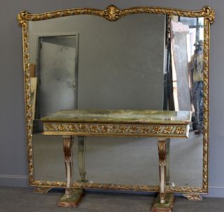 Art Deco Console And Mirror with Alabaster Tops.