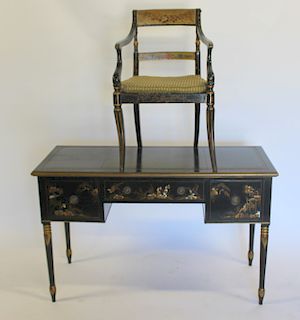 Sheraton Decorated Black and Gold Writing Table