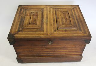 Parquetry Inset Wood Trunk with Antique
