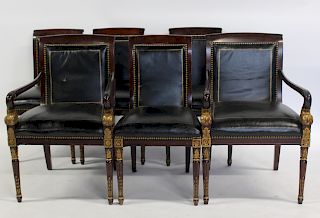 Set of 6 Vintage Empire Style Chairs with Gilt