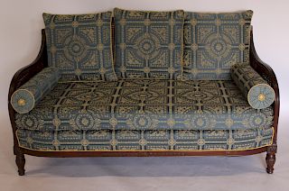 Antique Caned and Upholstered Settee.