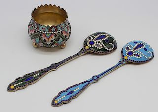 SILVER. Grouping of Russian Enamelled Silver.