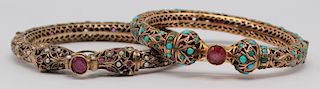 JEWELRY. (2) Mughal Gem-Set Gold Hinged Bracelets.