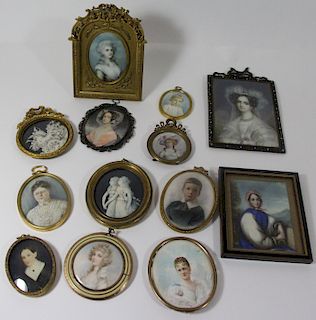 Grouping of 13 Framed Miniatures, Some Signed.