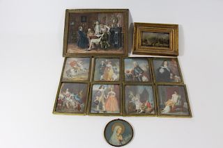 Grouping Of 11 Framed Miniatures Some Signed.