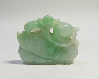 Fine Chinese Celadon Green Jadeite Duck Carving