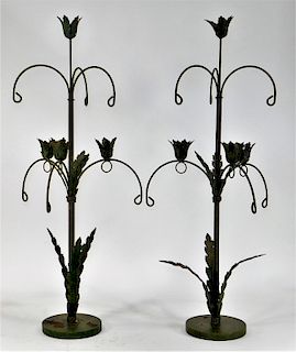 PR Patinated Iron Foliate Candelabra Candle Sticks