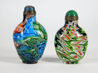 2PC Chinese Pulled Millefiori Glass Snuff Bottles