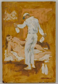 Harry Carmean Modern Milkman & Nude Woman Painting