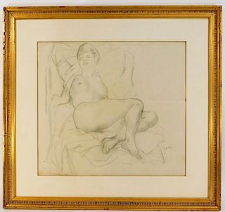 Emil Ganso Recumbent Female Nude Pencil Drawing