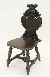 English Carved Renaissance Revival Armorial Chair