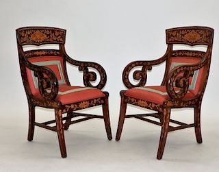 PR Continental Marquetry Rolling Arm Side Chairs