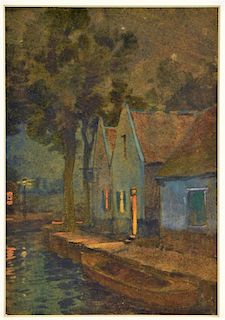 Hezekiah Dyer Nocturnal Dock Cityscape Painting