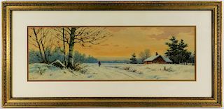 William Paskell WC Winter Landscape Painting