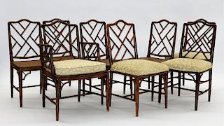 Set 8 Faux Bamboo Caned Chippendale Style Chairs