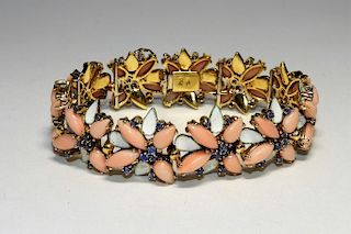 FINE 18KT Gold Sapphire Angel Skin Coral Bracelet
