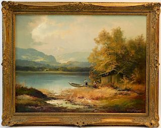 Hans Wagner O/C Alpine Lake Landscape Painting