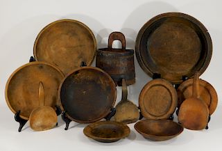 12PC Primitive Carved Wood Kitchen Treenware Group