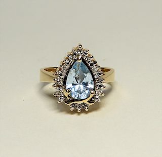 14KT Gold Blue Topaz & Diamond Cocktail Ring