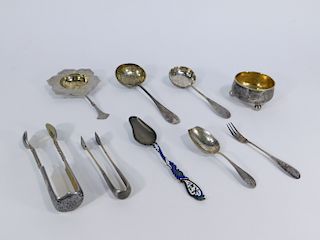 9PC Russian Enameled Niello Silver Group