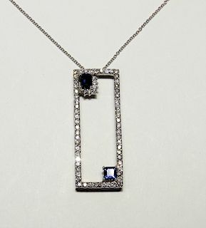 18K White Gold Sapphire & Diamond Pendant Necklace