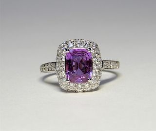 Platinum Pink-Purple Sapphire & Diamond Ladys Ring