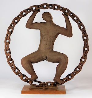 Contemporary Brutalist Iron Ceramic Nude Sculpture