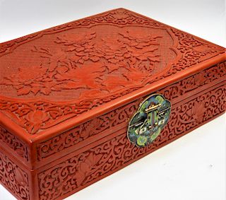 Chinese Carved Lacquer Cinnabar Cloisonne Box