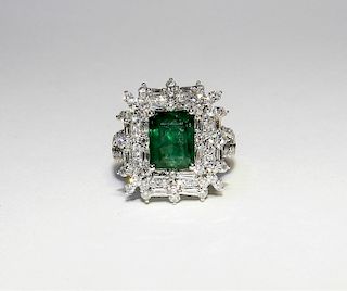 Platinum 2.38ct Emerald & Diamond Cocktail Ring