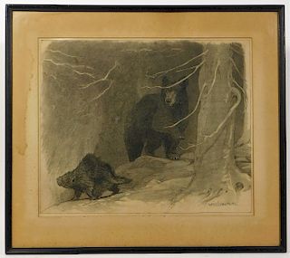 Charles Livingston Bull Charcoal Bear Illustration