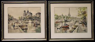 Pair of G. Lelong (20th C) Paris Watercolors