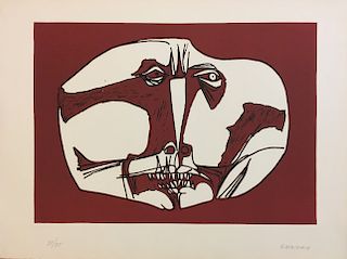 OSWALDO GUAYASAMÍN, Máscara 3, from "La Sonrisa de los Generales" portafolio, 1973. 