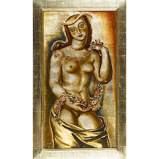 RENE BUTHAUD Verre églomisé panel (Nude Woman)
