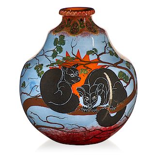 ZSOLNAY Rare vase with lemurs