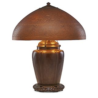 HANDEL Chinese table lamp, Brown Mosserine shade
