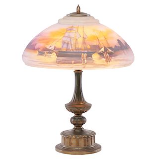 PAIRPOINT Table lamp, ships and sunset