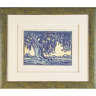 H. BAILEY; NEWCOMB COLLEGE Woodblock print