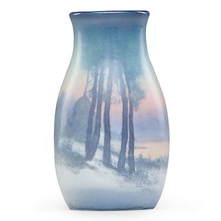 SALLIE COYNE; ROOKWOOD Winter Scenic Vellum vase