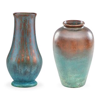CLEWELL Two copper-clad vases