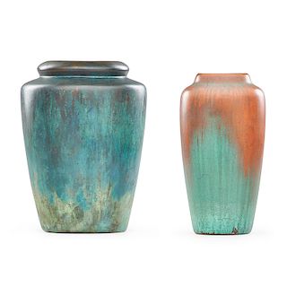 CLEWELL Two copper-clad vases