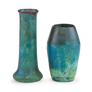CLEWELL Four copper-clad vases