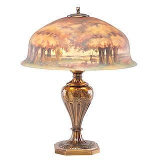PAIRPOINT Table lamp w/ forest and deer