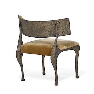 PAUL EVANS Wide and low Sculpted Bronze chair