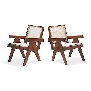 PIERRE JEANNERET Two Easy Arm lounge chairs